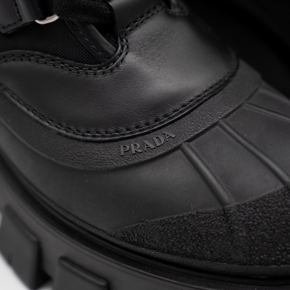 size 40eu 10 US Prada Leather Nylon Rubber Monolith Winter Combat Boots Black - Picture 7 of 13